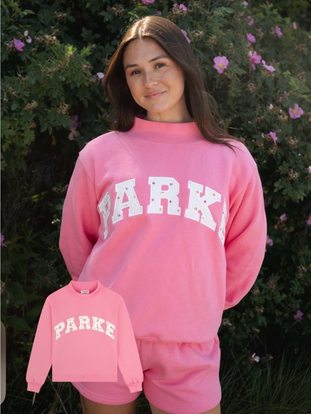 PARKE NWT Maggie & Emma Edit Bloom Pink Mockneck Pullover L/XL